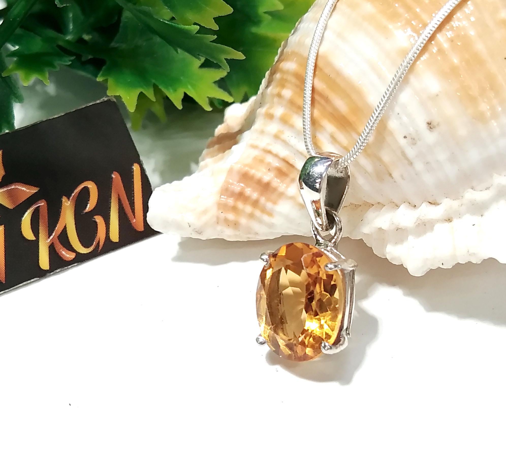 Natural Citrine Gemstone Pendant Chain Necklace, 925 Sterling Silver Pendant Necklace, Handmade Jewelry Stone Size 11x9 mm Gift Pendant